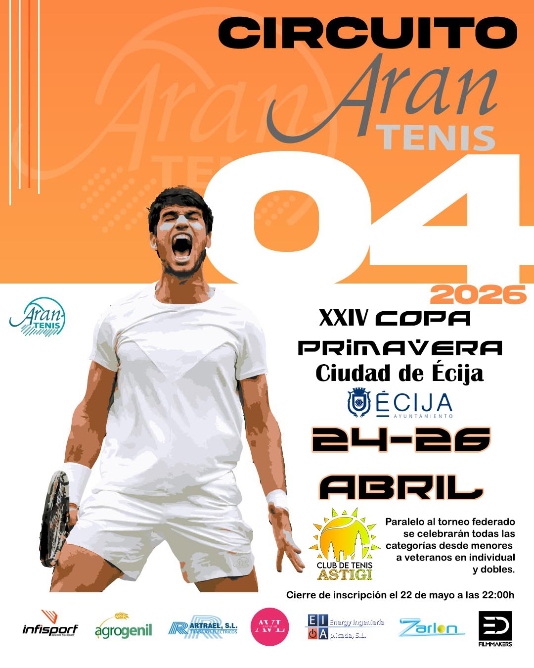 INSCRIPCIONES ABIERTAS PARA EL 6º TORNEO DEL CIRCUITO, LA XXIV COPA PRIMAVERA CIUDAD DE ÉCIJA DEL 24 AL 26 DE ABRIL.